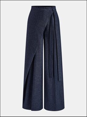 Commense Navy Wrap-Overlay Wide Leg Pants